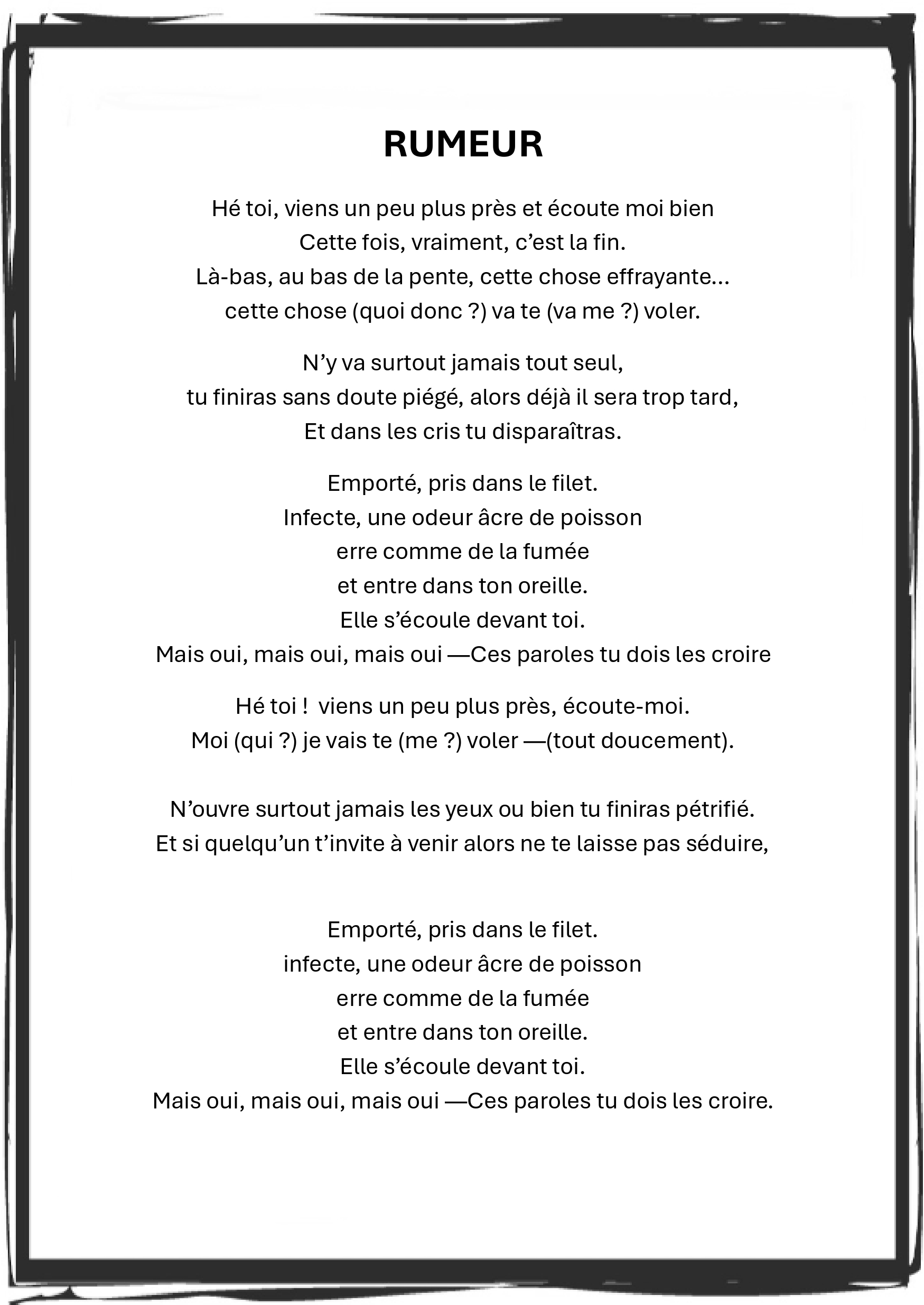 Rumeur, paroles en français