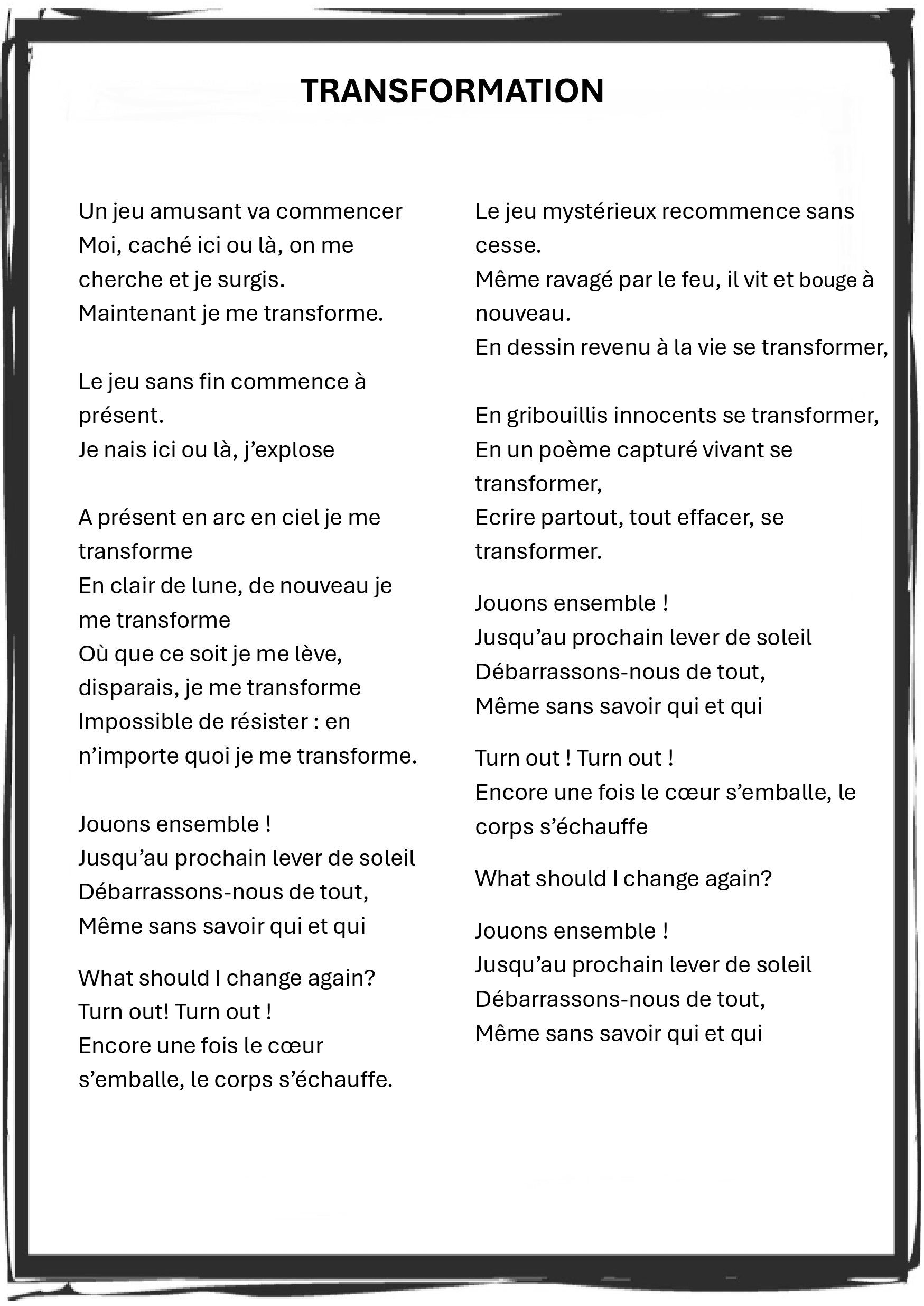 Transformation, paroles en français